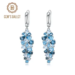 GEM'S BALLET Natural London Blue Pure Topaz 925 sterling silver Drop Earrings Mix Gemstones Earrings Fashion Jewelry For Women