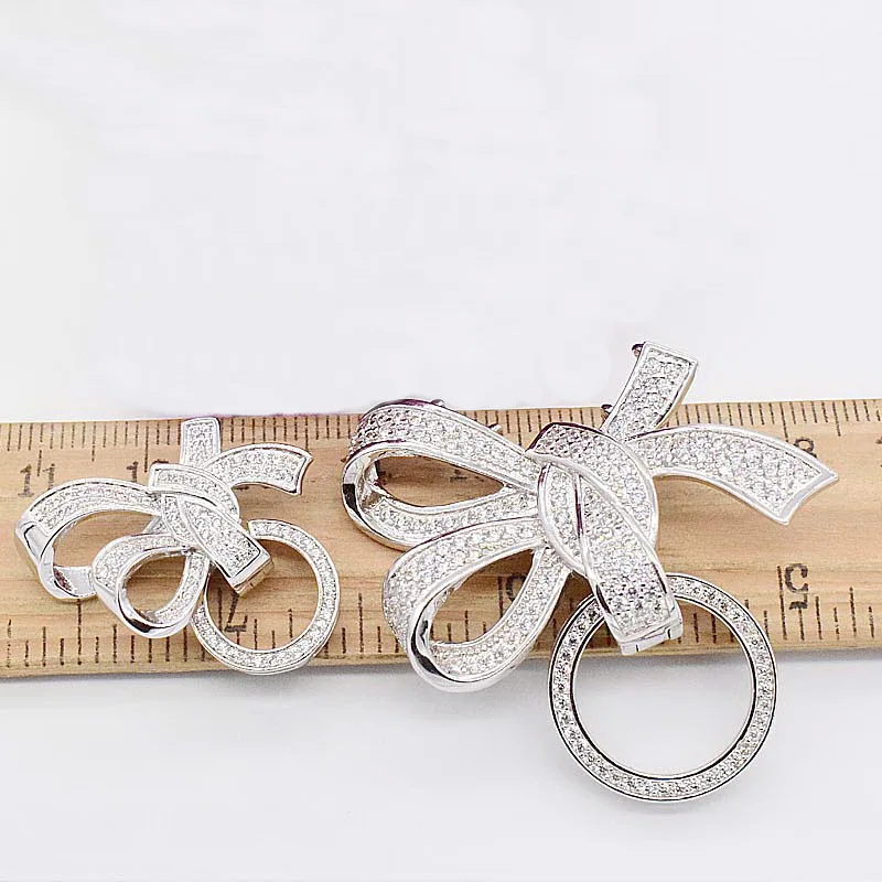 Bling CZ Silver Plated Bowknot Shape Clasp For DIY Bracelet Necklace Hidden Bow Buckle Multilayer Chain Strand Connector 2Sizes