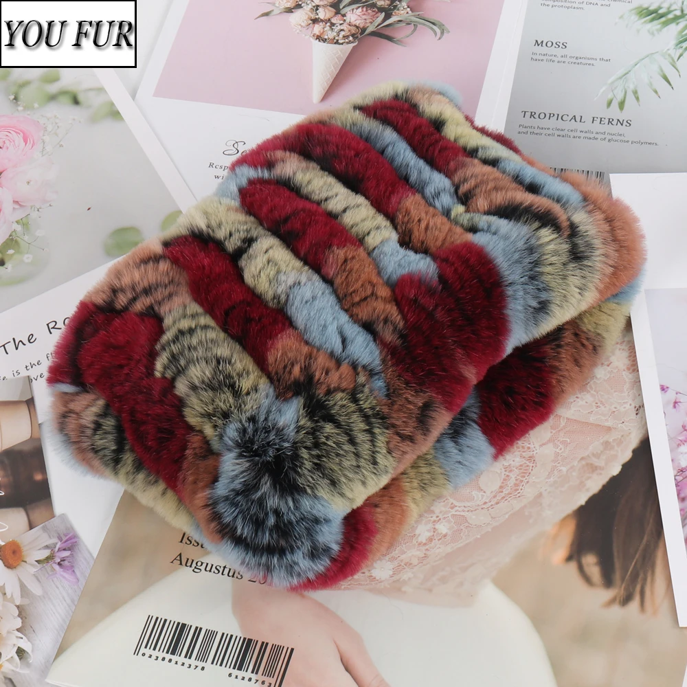 

Women Real Fur Handmade Stretch Fur Scarf Knit Genuine Rex Rabbit Fur Headbands Girls Natural Fur Ring Cowl Snood Scarves Winter