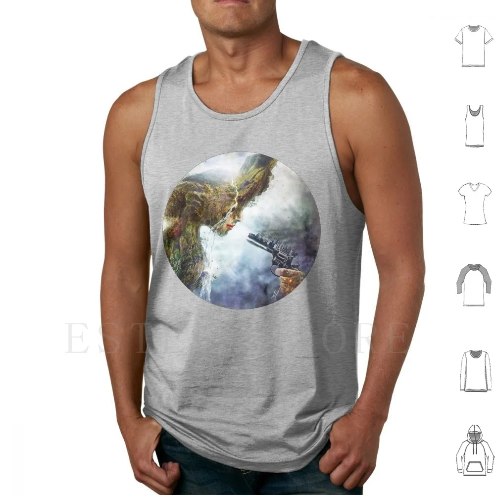 Camisetas sin mangas de traición, chaleco de algodón, fantasía surrealista, cuento de hadas, cambio climático, capitalismo, imperialismo, sueño, pesadilla, pistola llorando