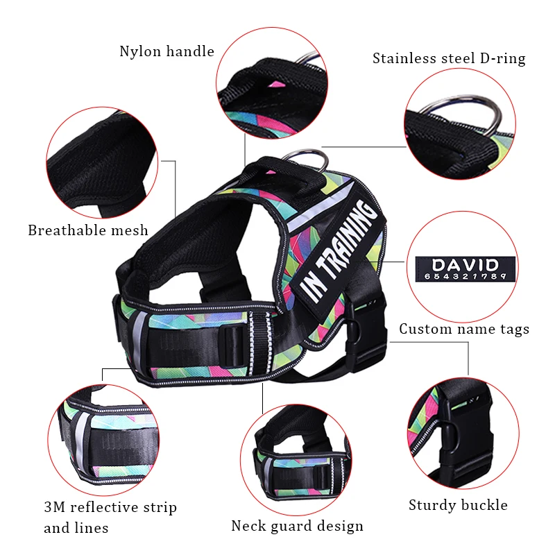 New Nylon Breathable Dog Harness Personalized Adjustable K9 Harness for Dogs Reflective Pet Dog No Pull Dog Harness Vest