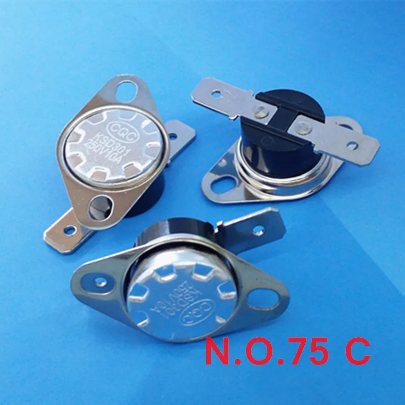 

(100 pcs/lot) Normally Open Thermostat, Temperature Switch, NO 75 Celsius KSD301 10A 250V .