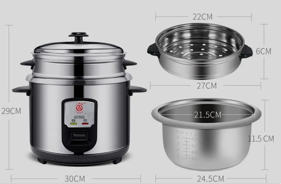 وعاء طبخ أرز صغير كهربائي منزلي مثلث CKD-Z30G وعاء طبخ أرز منزلي كهربائي صغير 3L من الفولاذ المقاوم للصدأ بالكامل 220-230-240 فولت