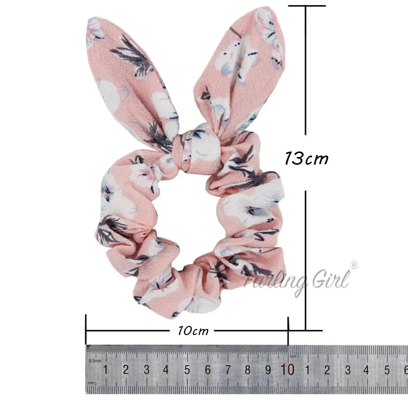 Furling Girl 1 PC Floral Chiffon Fabric Bunny Ears Elastic Hair Bands Peach Flower Design Rabbit Ears Hair Bow Hair Accessories