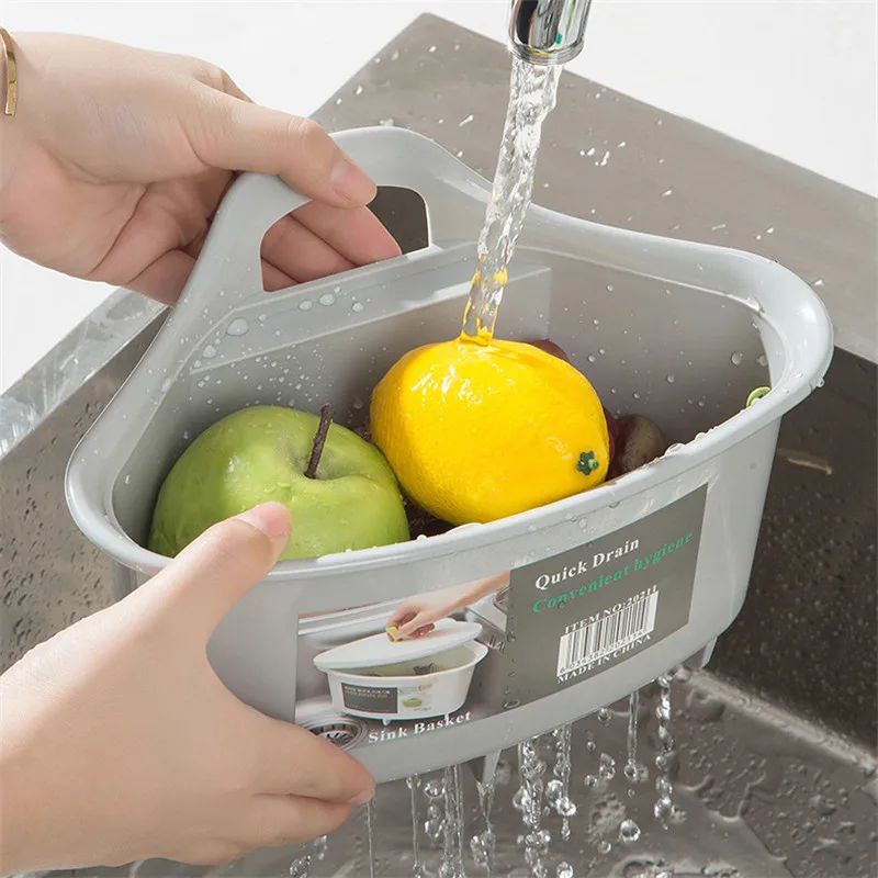 Sink Plastic Triangle Fruit And Vegetable Drain Basket Hollowed Out Kitchen Waste Residue Filter Kitchen Bowl Brush Shelf