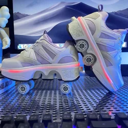 Dual Purpose Skates Roller Skates Deformation Shoes Double Row Runaway Roller Skates Low Top Four-wheel Runaway Roller Skates