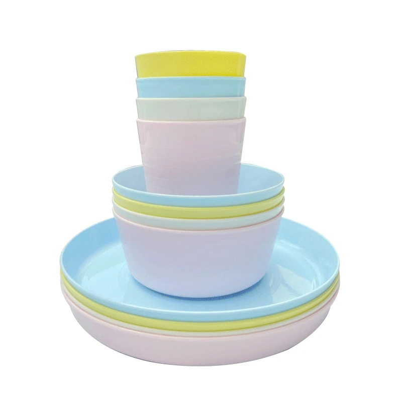 12 Piece Reusable BPA Plastic Dinnerware Set Suitable for Toddlers, Kids, Children, Picnic and Party