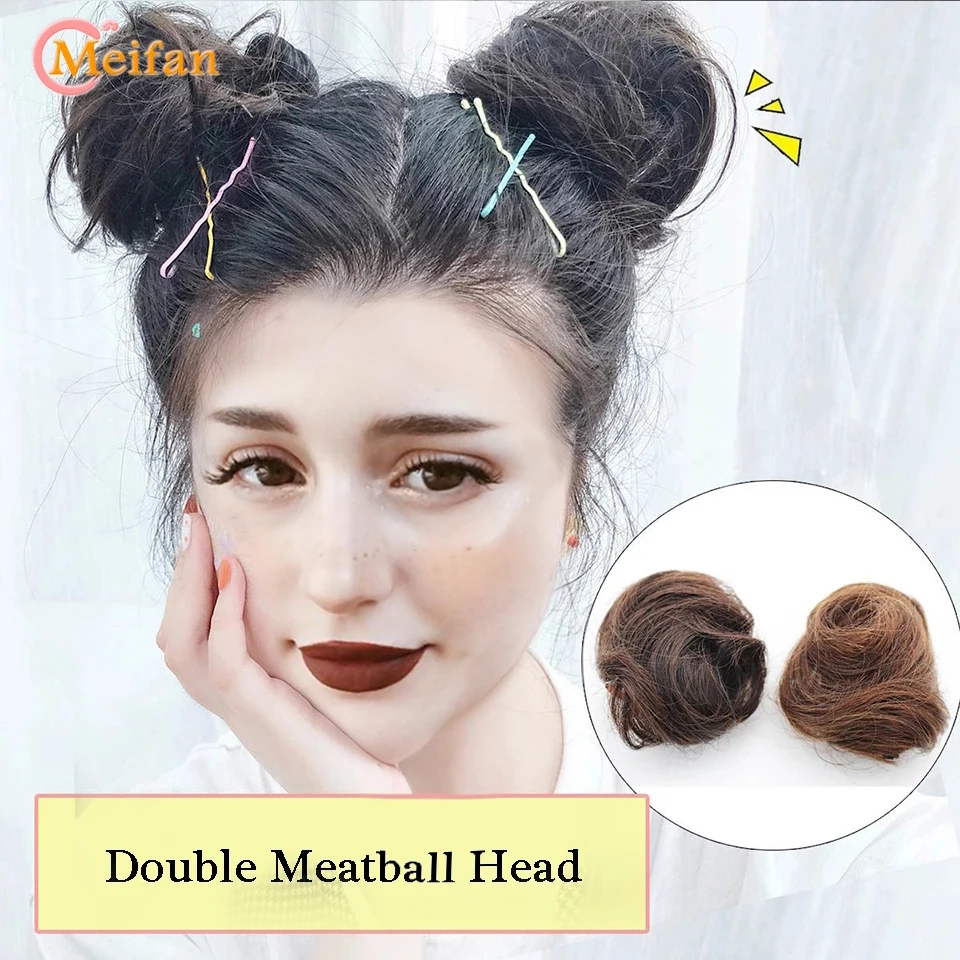 MEIFAN Synthetic Claw Chignon Hair Bow Little Hair Bun Donut Messy Scrunchies Wrap Around Ponytail Extension for Women