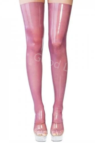 New Style Latex Rubber Women Pink stockings Cute Long Socks Feet