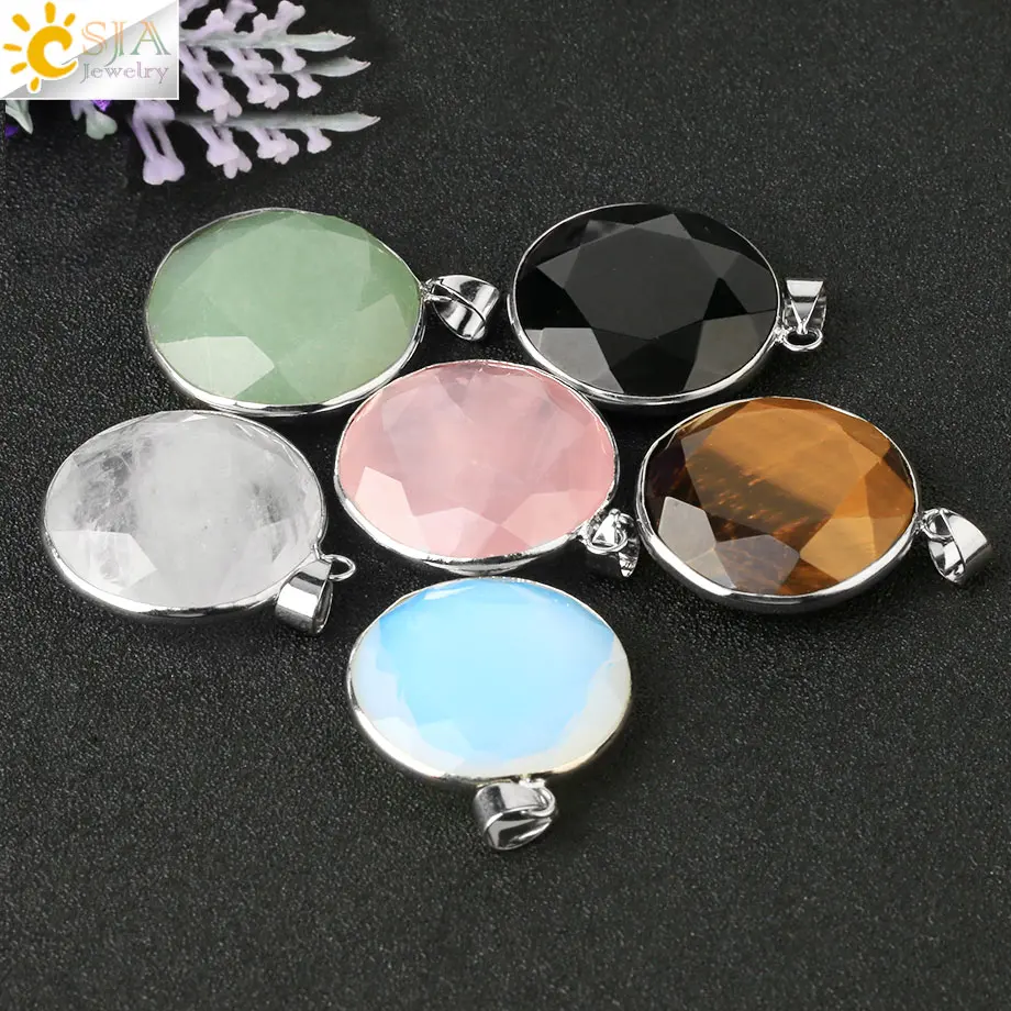 CSJA Round Multifaceted Natural Crystal Pendant Necklace 26mm Bead Quartz Simple Healing Fashion Jewelry for Women Men 2020 G629