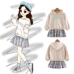 Pleated Dress Girl Hooded Sweatshirt Fake Two Piece Dress 3 4 5 6 7 8 9 10 Years