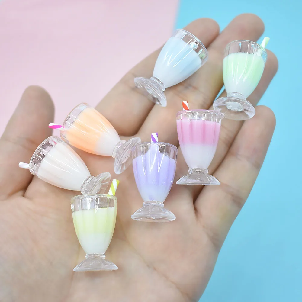 4PCS Mini Dollhouse Cup DIY Scene Model Lovely Miniature Cocktail Fruit Tea Decoration Resin Ornaments Doll House Accessories