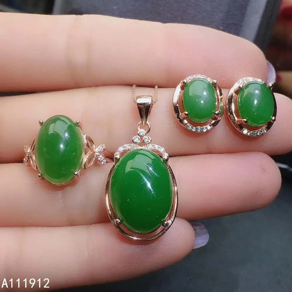

KJJEAXCMY fine jewelry natural Jasper 925 sterling silver women pendant necklace chain earrings ring set support test luxury
