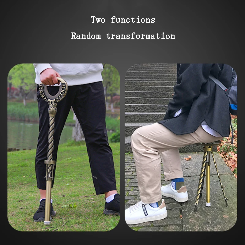 Outdoor Sports Goods Scalable Folding Stool Multifunctional Nonslip Walking Stick Stool Portable Beach Chair Elderly Crutch Seat