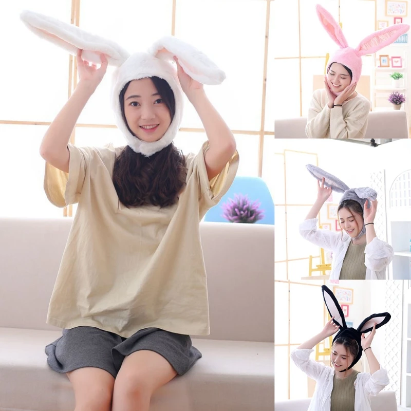 Women Men Funny Plush Bunny Ears Hood Hat Cute Rabbit Eastern Cosplay Costume Accessory Headwear Halloween Party Props