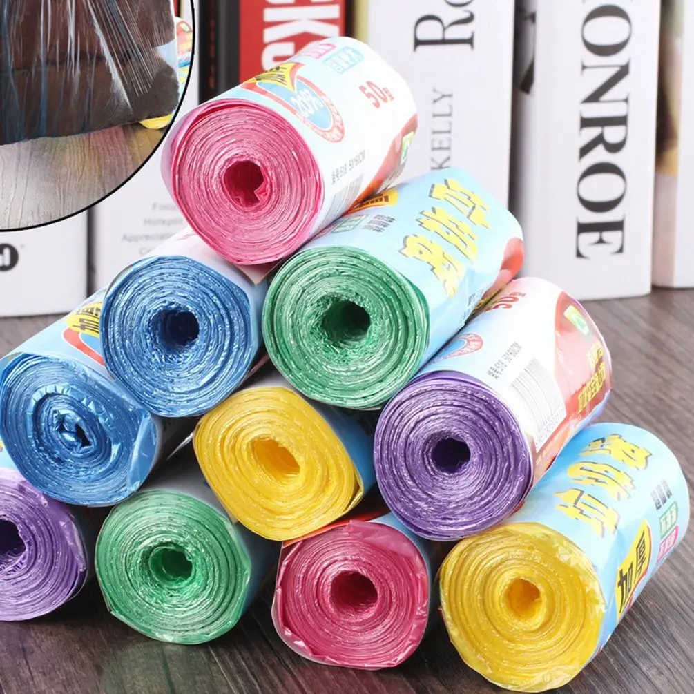 1/3/5 Rolls 50x45cm Trash Bags Household Thickened Garbage Bags Rubbin Junk Organizer Kitchen Disposable Waste Bag Random Colors