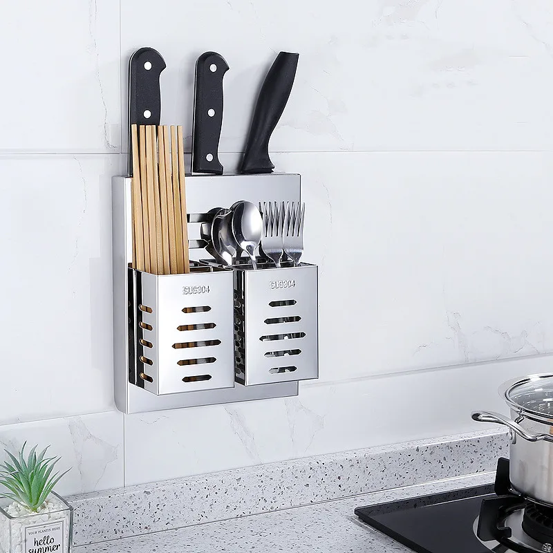 1pcs Stainless Steel Tableware Holder Wall Mounted Storage Rack Spoon Fork Knife Chopstick Drain Shelf Home Kitchen Accessories