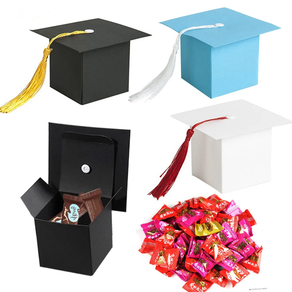 

10pcs Paper Graduation Cap Candy Treat Boxes Gift Boxes with Tassel Graduation Party AN88