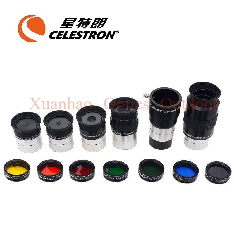 Celestron 1.25inch 6/ 8/13/15mm 32mm Plossl Eyepiece 2x Barlow Len Planet Moon Colored Filter Astronomy Telescope Accessory Kit