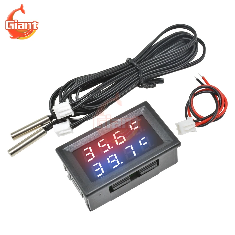 Imagem -02 - Digital Led Dual Display Termômetro Controlador Ntc Sensor de Temperatura Impermeável Testador para Aquário e Carro Dígitos dc 5v 12v 24v