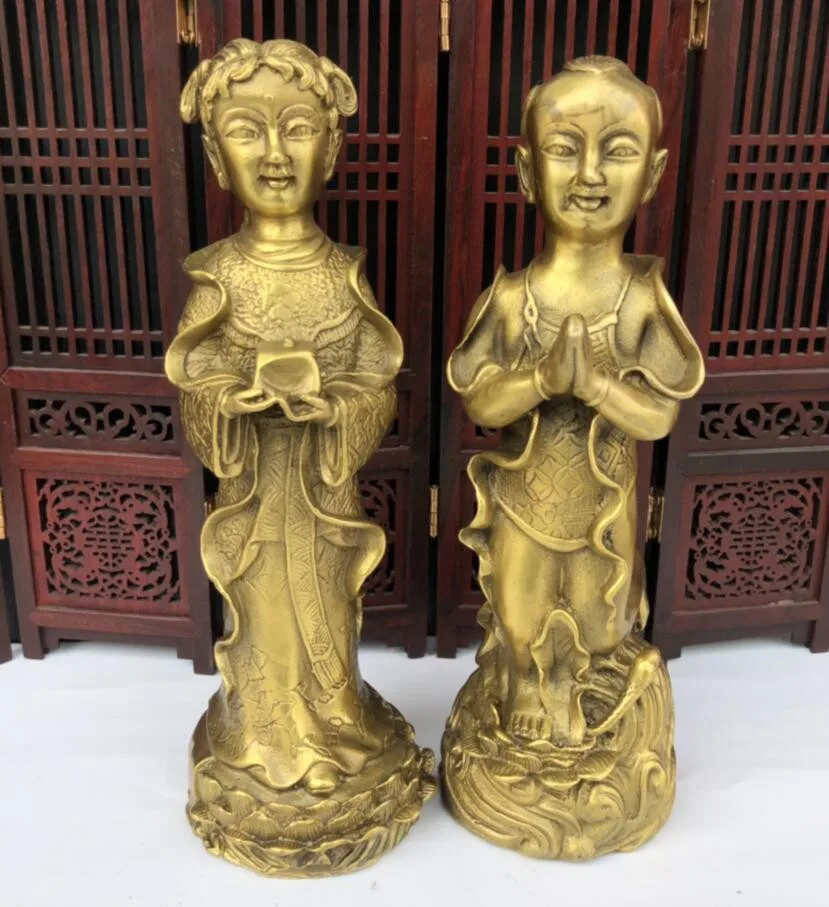 

Seiko brass Golden boy and jade girl crafts statue A pair