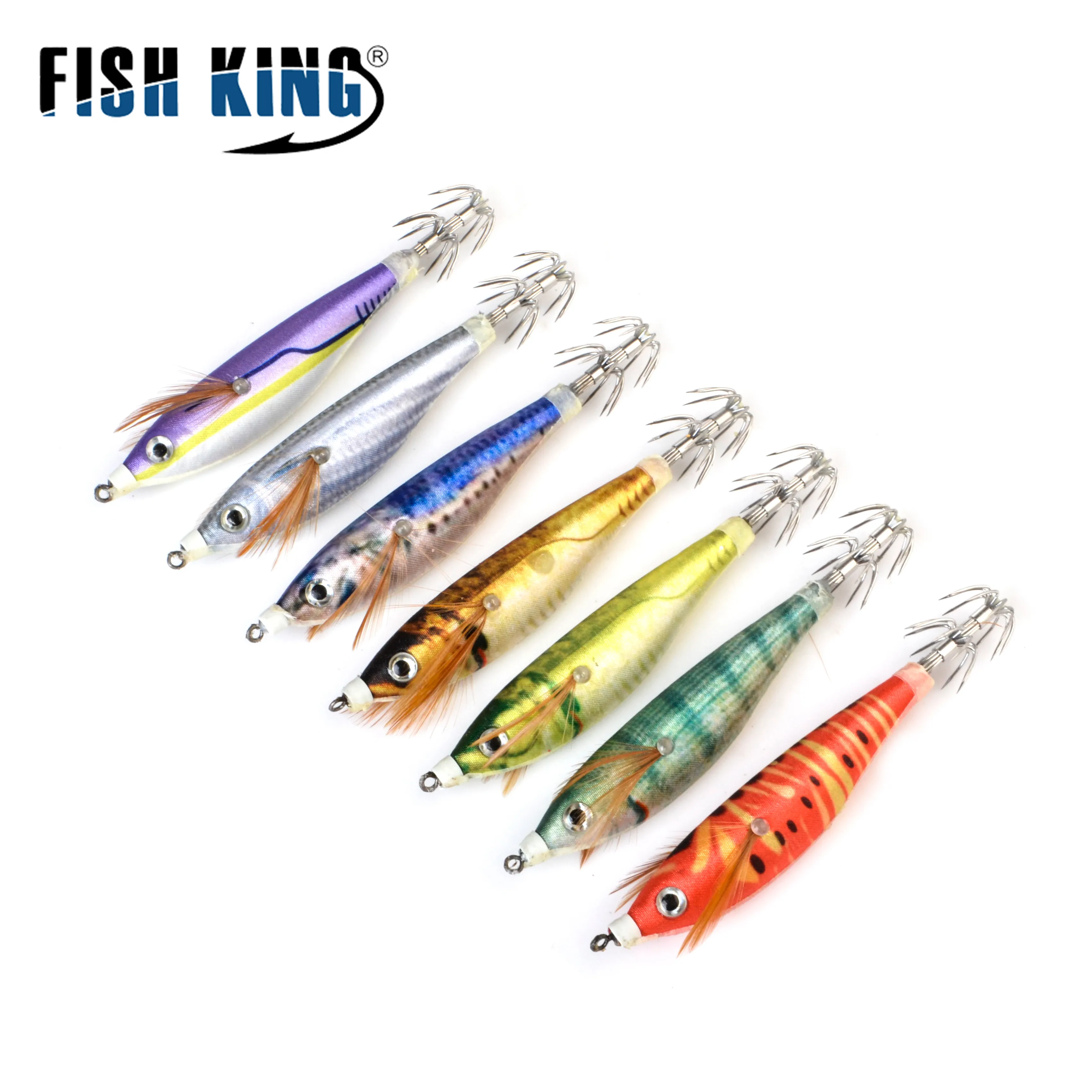 FISH KING 10g Luminous Squid Jig Fishing Lures 3D Eye 8cm Shrimp Squid Hook Octopus Lure Artificial Bait Sea Fishing Accessories