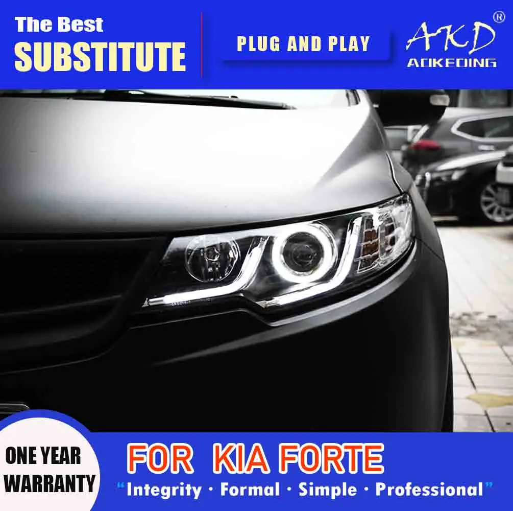 AKD Head Lamp for Kia Forte LED Headlight 2009-2015 Headlights Kia Forte DRL Turn Signal High Beam Angel Eye Projector