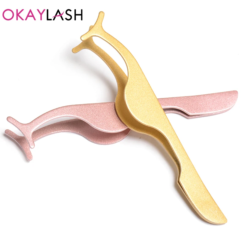 OKAYLASH Metal Wholesale Stainless Steel  False Eyelash Tweezers Bulk Sale Metal Fake Lash Applicator Pliers