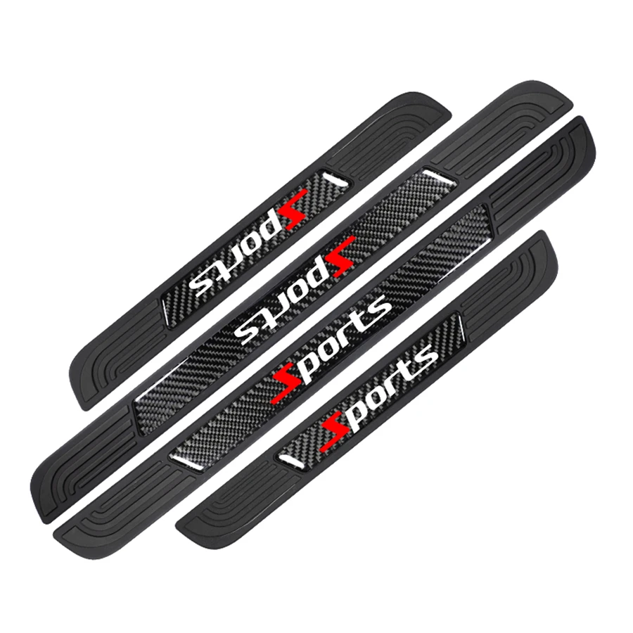 

4PCS Car Door Scuff Sill Cover Panel Step Protector Universal Rubber+100% Real Carbon Fiber