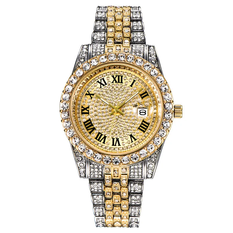 Mens Full Iced Out Watches Luxury Date Quartz Wrist Watches With Micropave CZ Alloy Watch For Women Men Hip Hop Jewelry