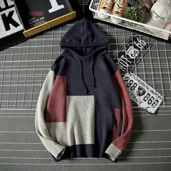 Fonekie Fall Winter Sweaters Men Korean Handsome Trend Personality Color Matching Hoodie Loose Oversize Thick Knit Sweater Coat