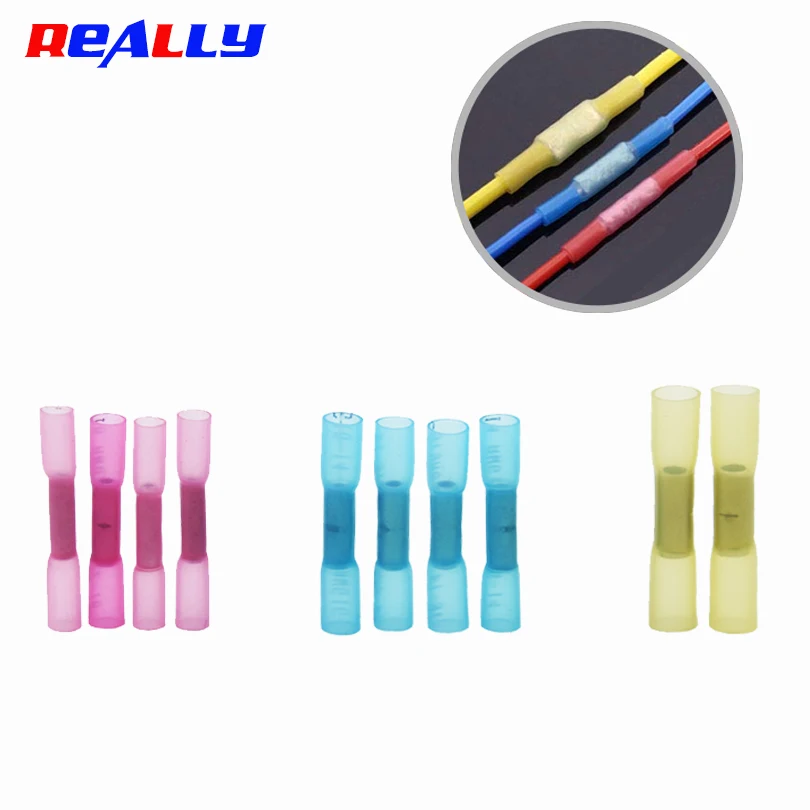 Heat Shrink Butt Waterproof Connector Wire Copper Pipe Connector Cable Heat Shrink Crimp Terminal Red blue yellow