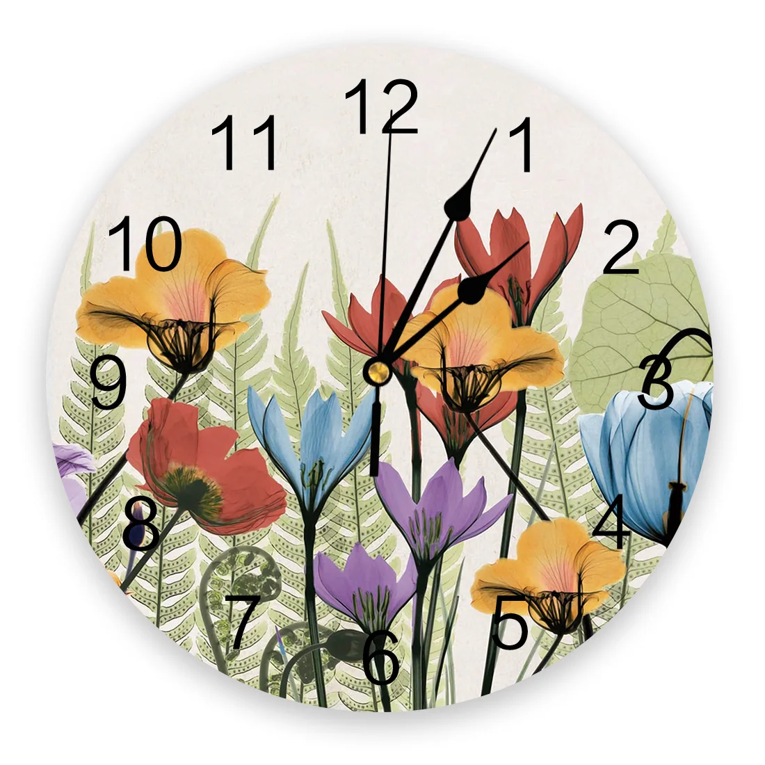 

Flowers Bright Colors Hand Painted Wall Clock Modern Design Brief Living Room Decoration Kitchen Clock Art Wall Watch Home Decor