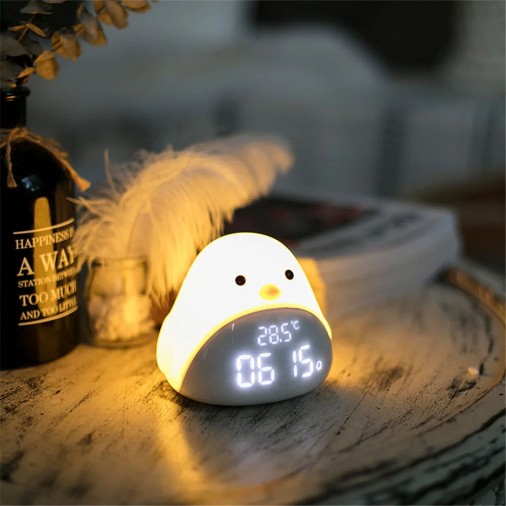 Silicone Cartoon Time Bird Night Light Digital Alarm Clock Touch Wake Up LED Night Lamp For Children Gifts Bedside Light