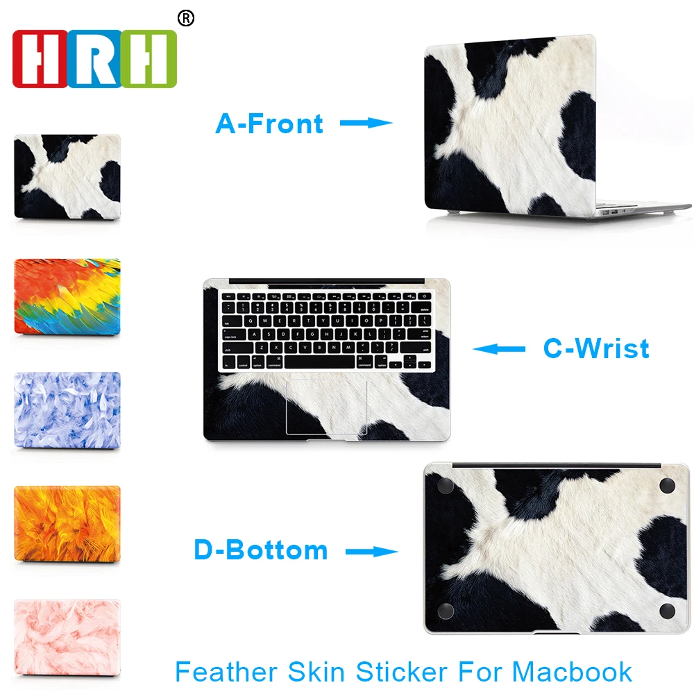 HRH 3 in 1 Feather Top+Bottom+Wrist Full Cover Skin Laptop Sticker for MacBook Air Pro Retina 11