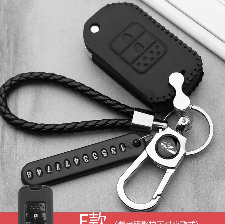 Leather car key case For Honda Civic Accord CRV Pilot HRV CXV Agreement Jade Crider Odyssey STEPWGN Elysion MPV smart key case