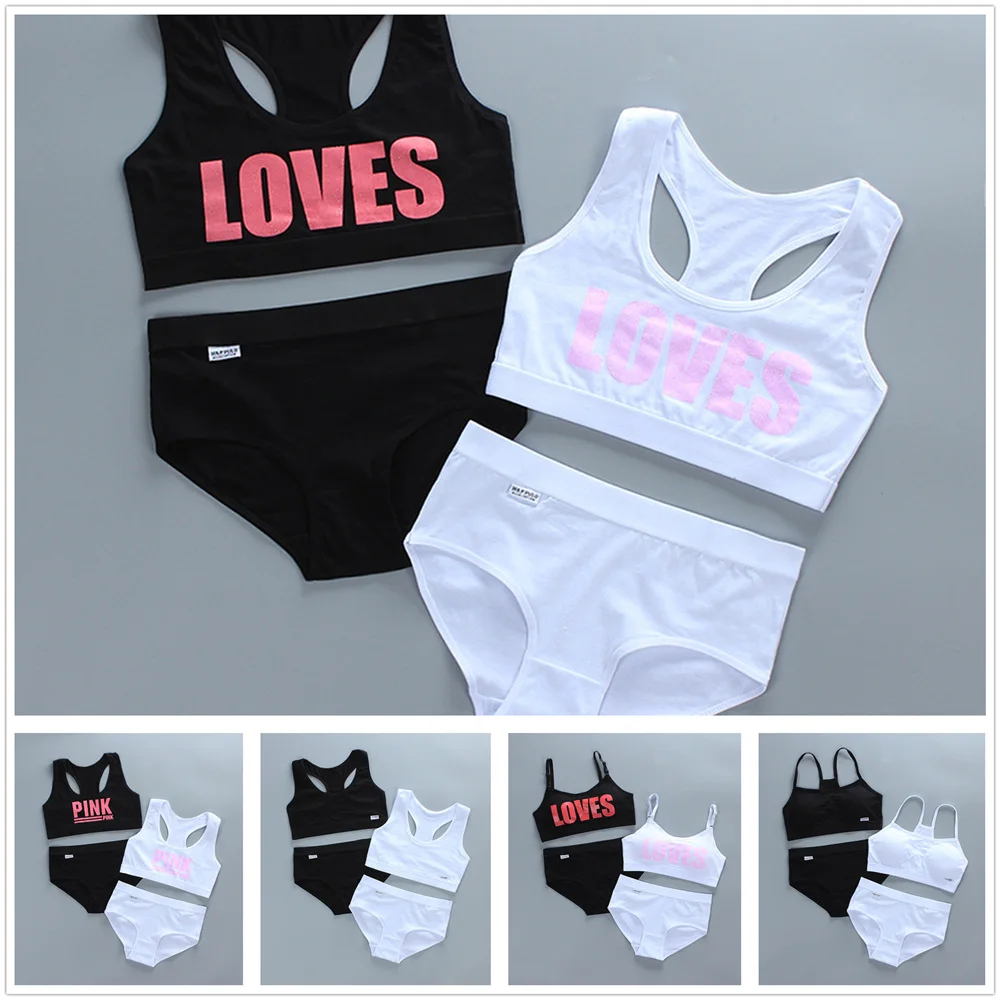 

New Girls Training Bras Panties Kids Cotton Underwear Sets Teens Students Bra Vest and Panties Wireless Girls Sports Bra 8-16Y