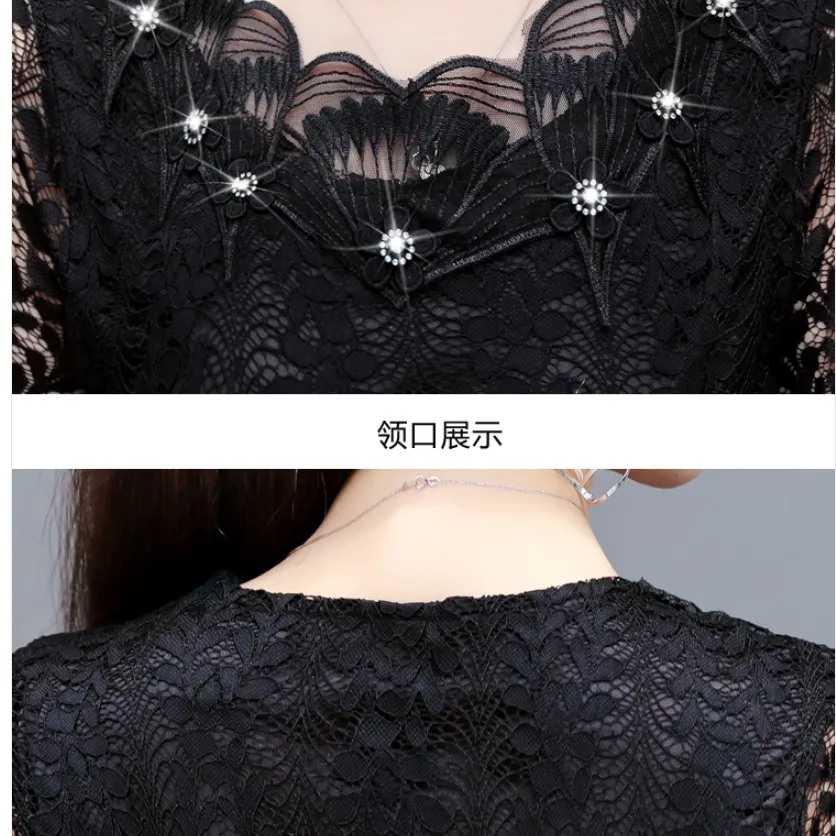 2020 Cute Black Lace Peplum Tops Hot Sales Women Office Lady European Fnioevdrs Sheer Hollow Out Lace Beaded Blouse Tunic m108