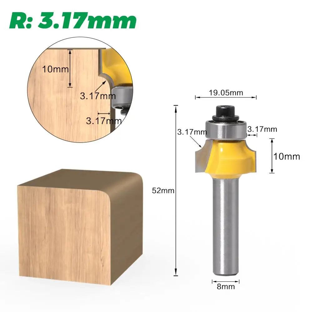 8mm shank Corner Round Over Router Bit with Bearing Milling Cutter for Wood Woodworking Tool Tungsten Carbide