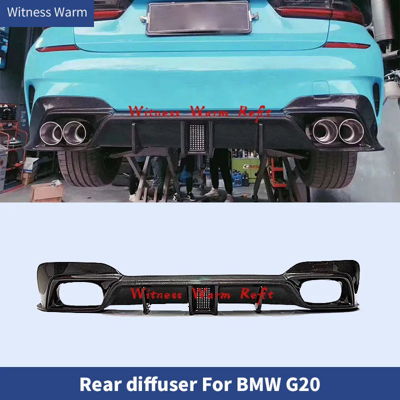 Rear Diffuser Spoiler with Light for Bmw 3 Series G20 330i M340i Rear Bumper Lip Splitter 2019 2020