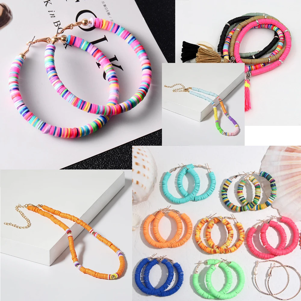 Yanqi  6x1mm Two-Tone Color Flat Round Polymer Clay Beads Loose Spacers Mix Vinyl Disc Beads For DIY Jewelry Making Bracelet