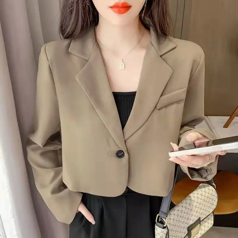 Blazers Women Cropped Solid Simple Single-button Classic All-match Teens Elegant Mujer Outwear Autumn Design Chic Ins Stylish