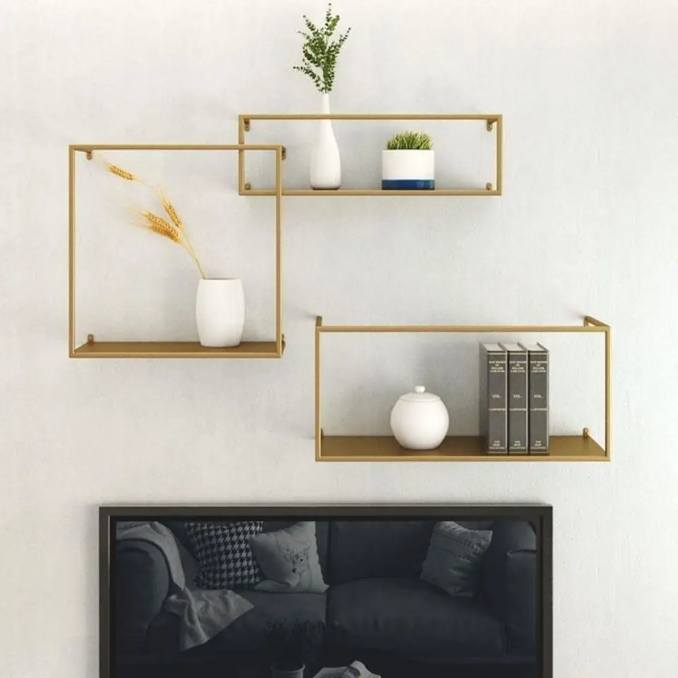 Wall Wrought Iron Shelf Nordic Gold Metal Frame Iron Rack Bookshelf Background Wall Decoration Display Stand Potted  NJ71420