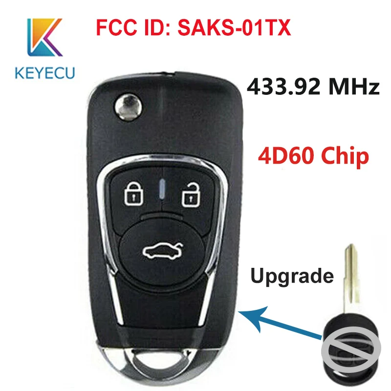 

KEYECU Upgraded Flip Remote Key Fob 3B 433.92MHz 4D60 for Chevrolet Optra Lacetti Daewoo Nubira for Holden/Ravon FCC: SAKS-01TX