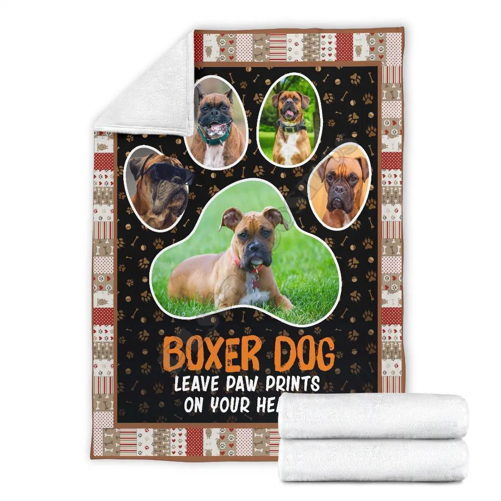 Boxer dog leave paw prints on your heart fleece blanket wearwanta printed Wearable Blanket Adults For Kids Warm Sherpa Blanket