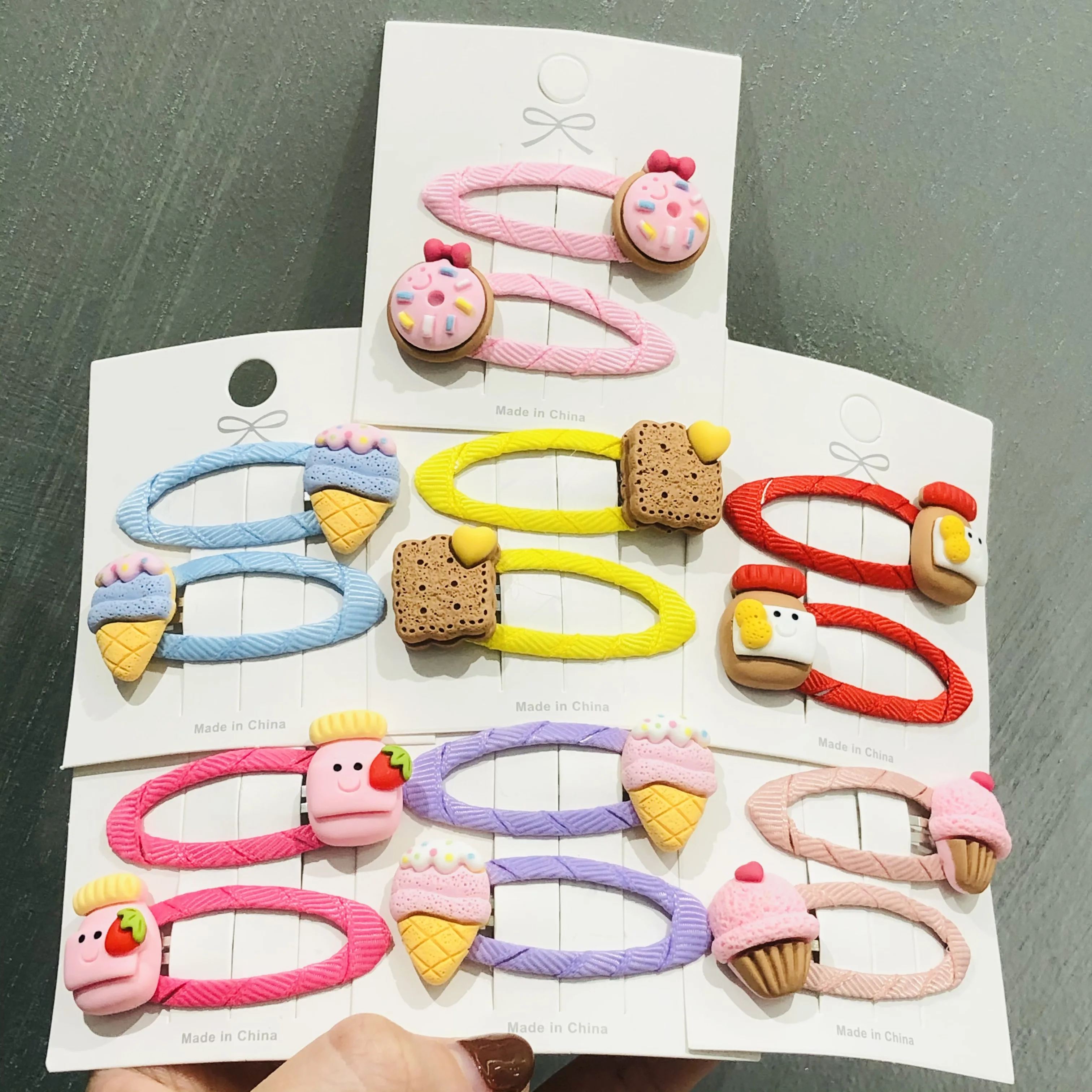 2Pcs/Set Girls Ice cream Cake Donuts Thread Cloth Hairpins Children Sweet Hair Clip Barrettes Headband Kids Hair Accessories