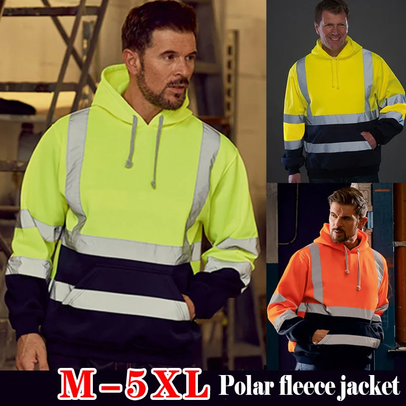 

Hi-Viz Workwear Men's Reflective Polar Fleece Jacket ANSI Class 3 High Visibility Sweatshirt Hooded Lightweight Black Bottom