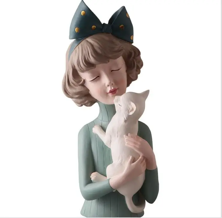 Semplice ragazza carina abbraccio cane gatto statue in resina accessori arredamento per la casa decorazione artigianato tavolo da caffè scultura