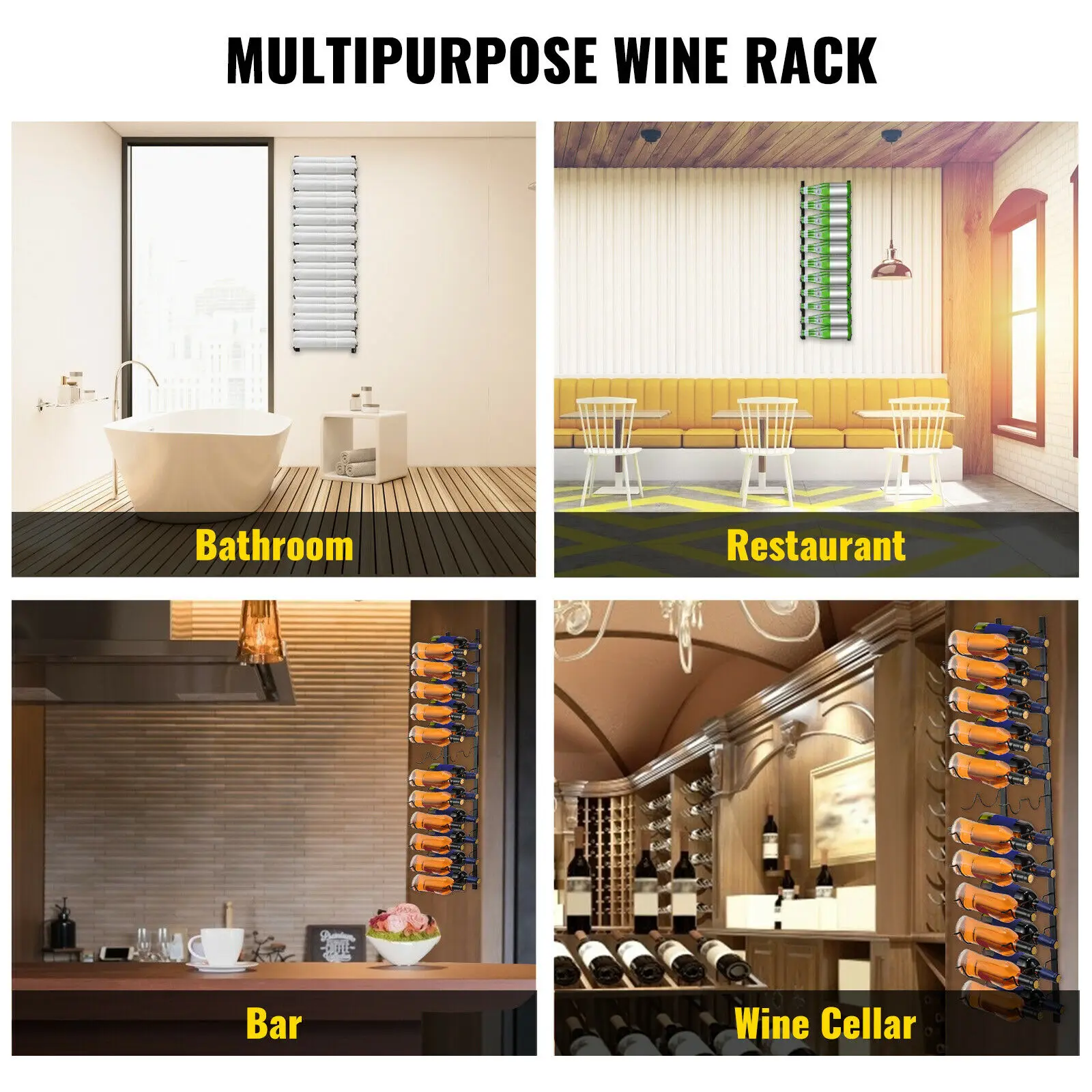 VEVOR Stahl Wand-Weinregal Kreativ 9/12/24 Flasche Wein Schwarzes Haus Vertikale Art Lagerung Halter Stapelbar Bar Dekoration