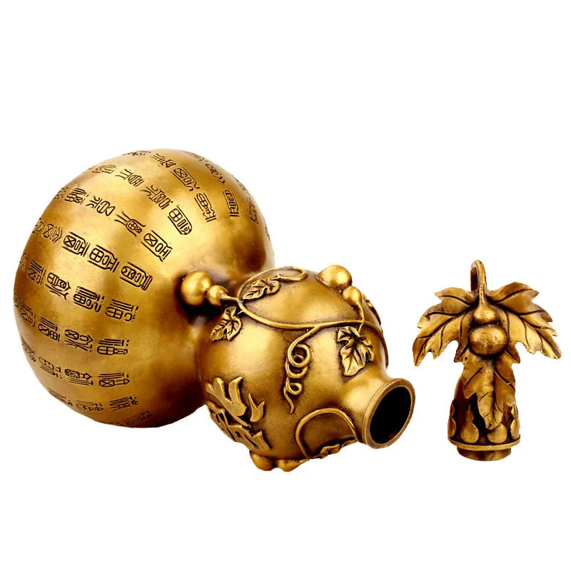 Fengshui Money Pure Copper Gourd Bronze Ware Chinese Tradition Auspicious Peace Size Wealth Bedroom Golden Plant Home Decor